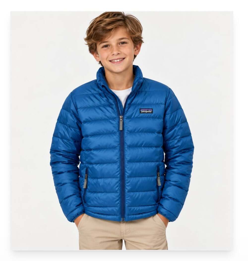 Patagonia Puffer Jacket Kids 12 Blue Down Lightweight Insulated Winter Zip Logo